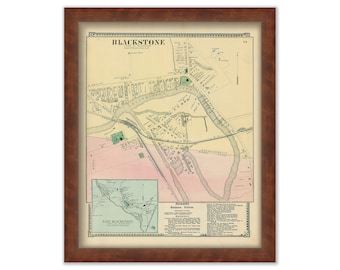 Village of BLACKSTONE, Massachusetts 1870 Map