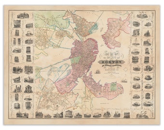 City of BOSTON and Immediate Neighborhood 1852 by H. McIntire