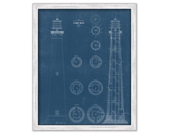 CAPE MAY LIGHTHOUSE, New Jersey -  Blueprint Drawing and Plan of the Lighthouse as it was in 1859.