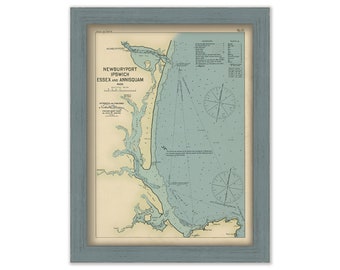 NEWBURYPORT, IPSWICH, ESSEX and Annisquam, Massachusetts 1909 - Nautical Chart by Geo. Eldridge Colored Version