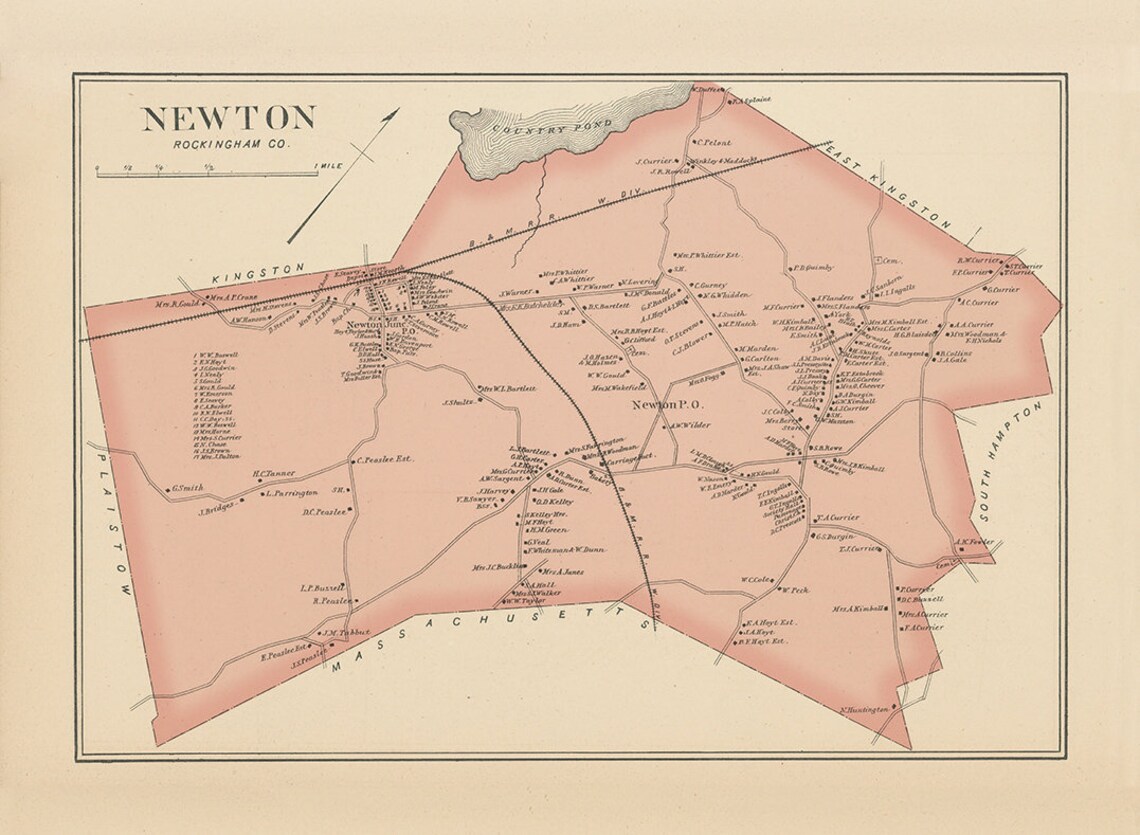 NEWTON New Hampshire 1892 Map Etsy