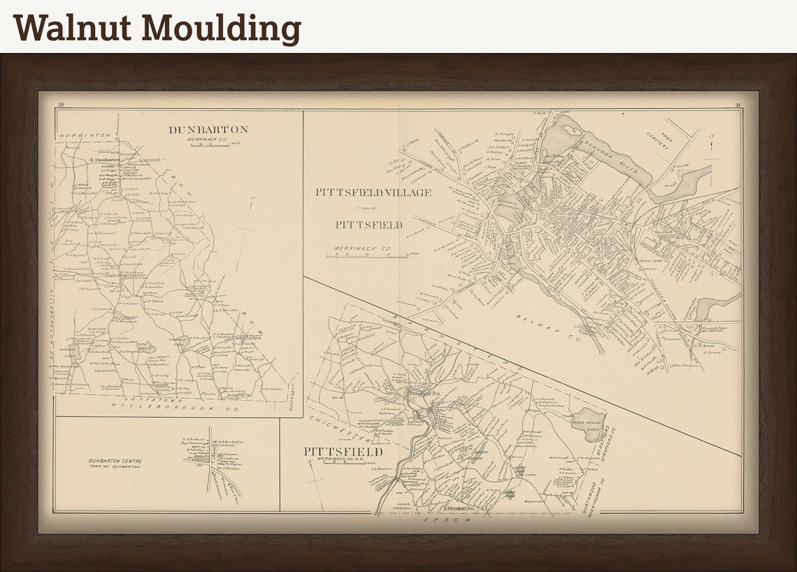 DUNBARTON and PITTSFIELD New Hampshire 1892 Map Replica or Etsy