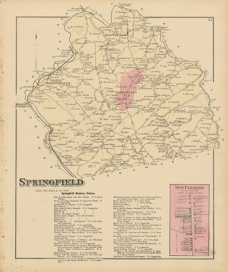 SPRINGFIELD Pennsylvania 1876 Map Replica or Genuine Etsy