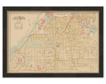 FALL RIVER, Massachusetts 1895 Map, Plate 2 - South Park - Replica or GENUINE Original