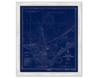 NANTUCKET HARBOR, Massachusetts 1953 Nautical Chart Blueprint