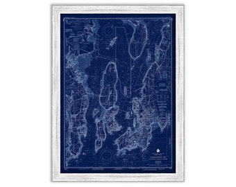 Narragansett Bay and Newport Harbor, Rhode Island - Nautical Chart Blueprint by NOAA 1991