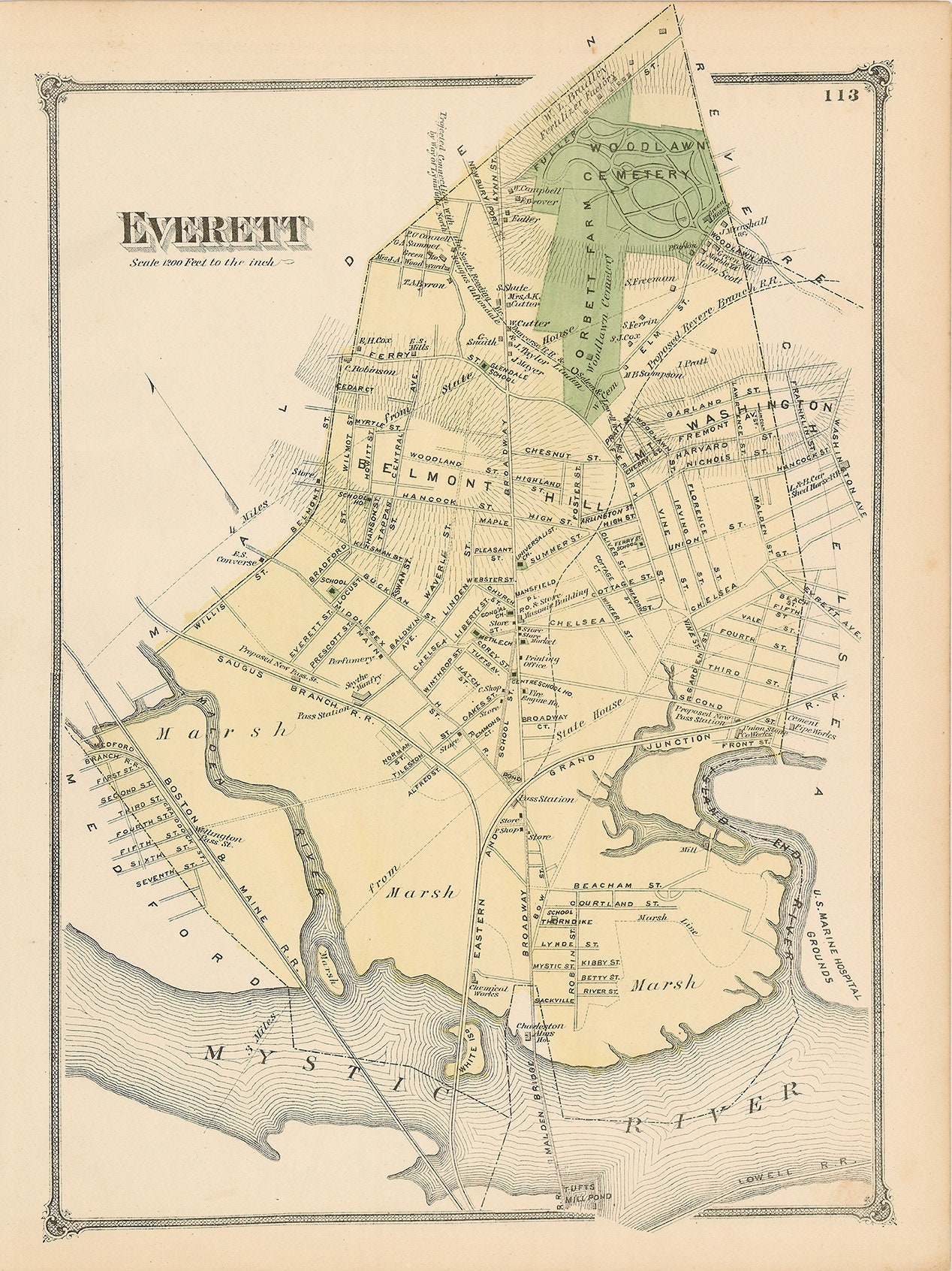 EVERETT, Massachusetts 1875 Map - Replica or Genuine ORIGINAL