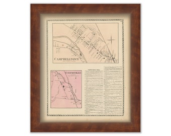 Villages of CAMPBELLTOWN and CURTSVILLE, New York 1873 Map, Replica or Genuine Original