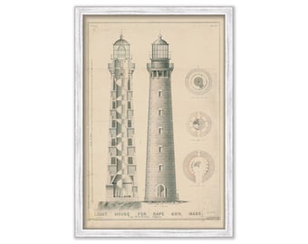 CAPE ANN LIGHT, Massachusetts  - Drawing and Plan of the Lighthouse as it was in 1859.
