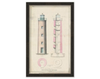 TIBBETTS POINT LIGHTHOUSE, Lake Ontario, New York  - Drawing and Plans of the Lighthouse as it was in 1853.