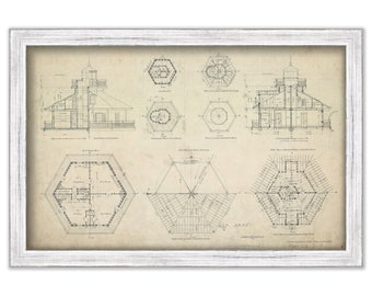 BELL ROCK LIGHTHOUSE, Virginia  - Drawing and Plan of the Lighthouse as it was in 1879