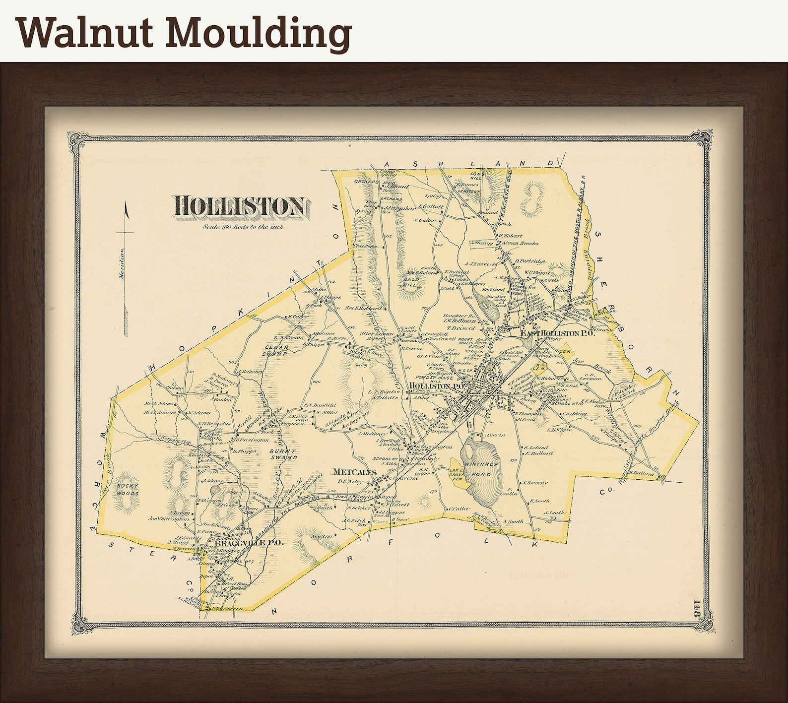 HOLLISTON Massachusetts 1875 Map Replica or Genuine Etsy