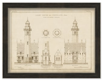 CLEVELAND LIGHTHOUSE, Cleveland, Ohio  - Drawing and Plan of the Lighthouse as it was in 1870.