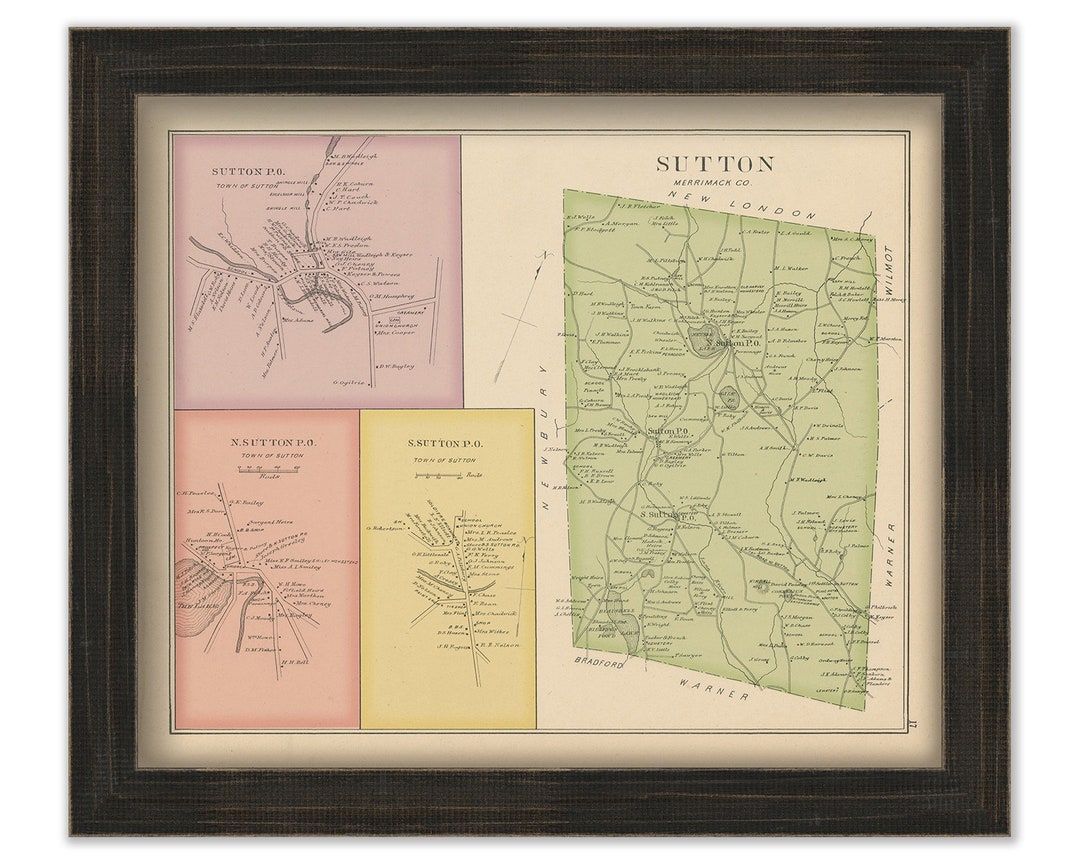 SUTTON, New Hampshire 1892 Map, - Etsy