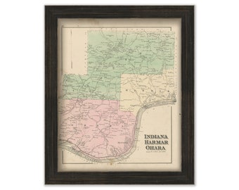INDIANA, HARMAR and OHARA, Pennsylvania 1876 Map - Replica or Genuine Original