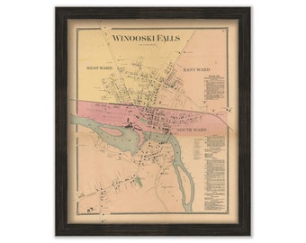 WINOOSKI FALLS, Vermont - 1869 Map