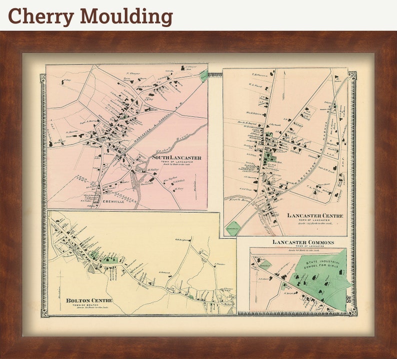 Villages of LANCASTER Massachusetts 1870 Map Etsy