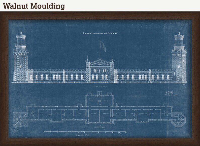 NAVESINK TWIN LIGHTS Middletown Blueprint Drawing and Plans of the Lighthouses as it was in 1861. New Jersey