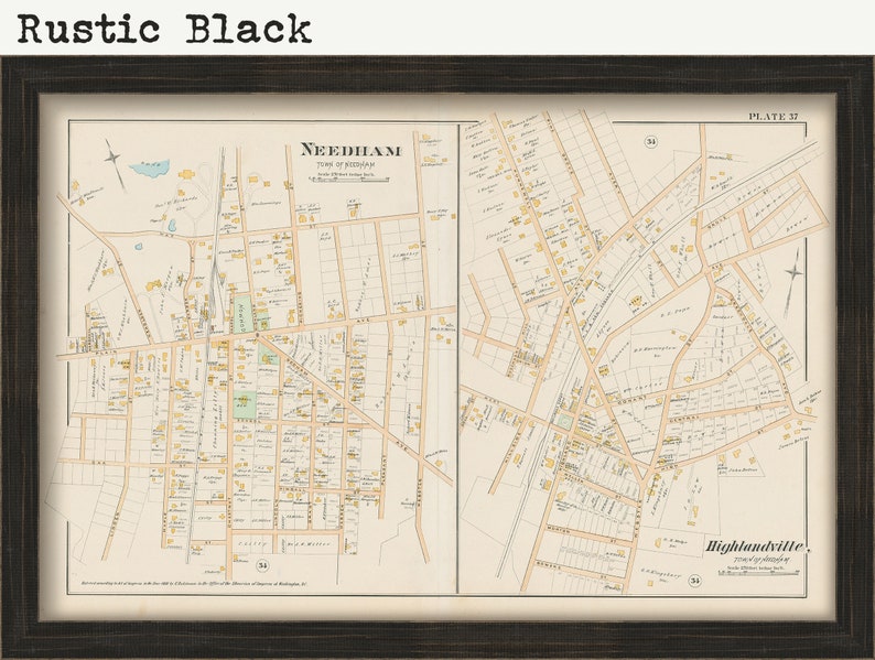 Village of NEEDHAM Massachusetts 1888 Map