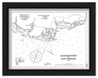 Kennebunkport and Cape Porpoise, Maine  - Nautical Chart by George W. Eldridge 1909 - Black + White