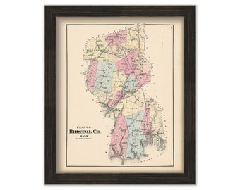 BRISTOL COUNTY, Massachusetts 1871 Map - Replica or Genuine ORIGINAL