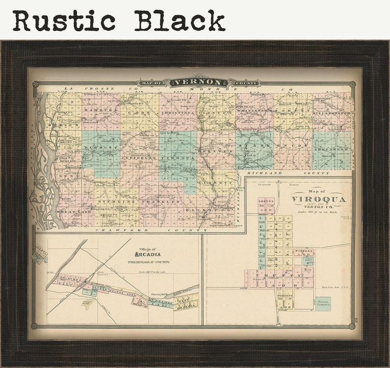 VERNON COUNTY Wisconsin 1878 Map Replica or Genuine Original Etsy