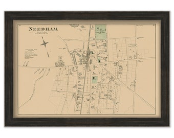 Village of NEEDHAM, Massachusetts 1876 Map - Replica or GENUINE ORIGINAL