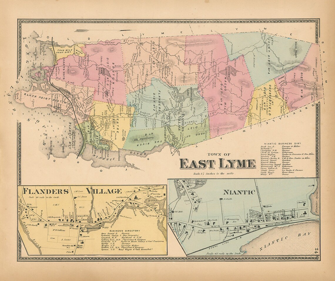 EAST LYME Connecticut 1868 Map Etsy