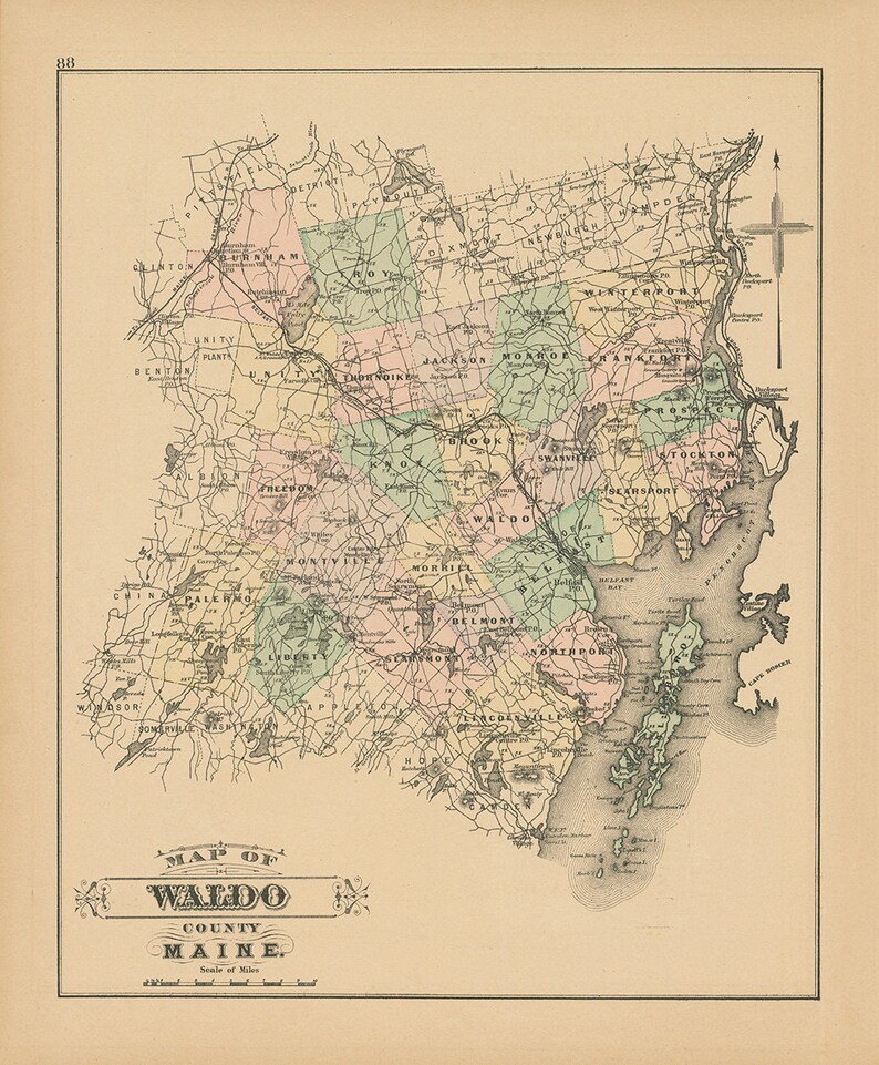 WALDO County Maine 1890 Map Replica or GENUINE ORIGINAL Etsy