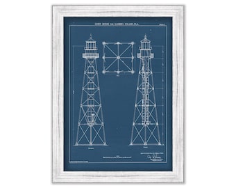 SANIBEL ISLAND LIGHTHOUSE, Florida  -  Blueprint Drawing and Plan of the Lighthouse as it was in 1883.