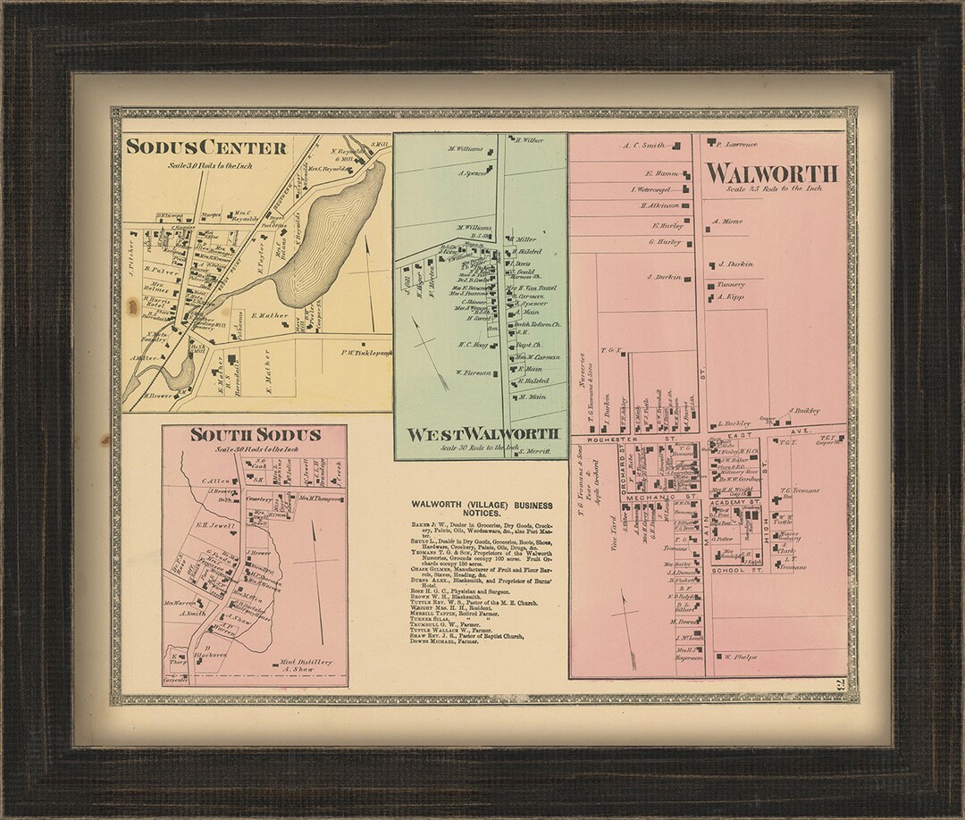 Sodus And Walworth Villages New York 1874 Map Replica And GENUINE Il 8eln 