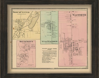 Sodus and Walworth Villages, New York 1874 Map, Replica and GENUINE ORIGINAL