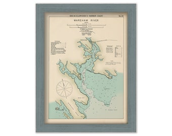 Wareham River, Massachusetts - Nautical Chart by George W. Eldridge Colored Version