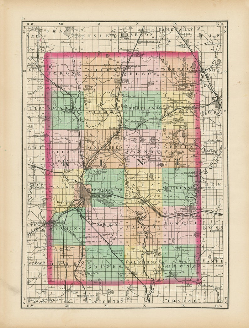 kent-county-michigan-1873-map-replica-or-genuine-original-etsy
