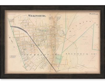 WILKINSBURG, Pennsylvania 1886 Map - Replica
