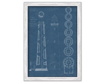 Assateague Lighthouse, Virginia - Architectural Drawing Blueprint 1860