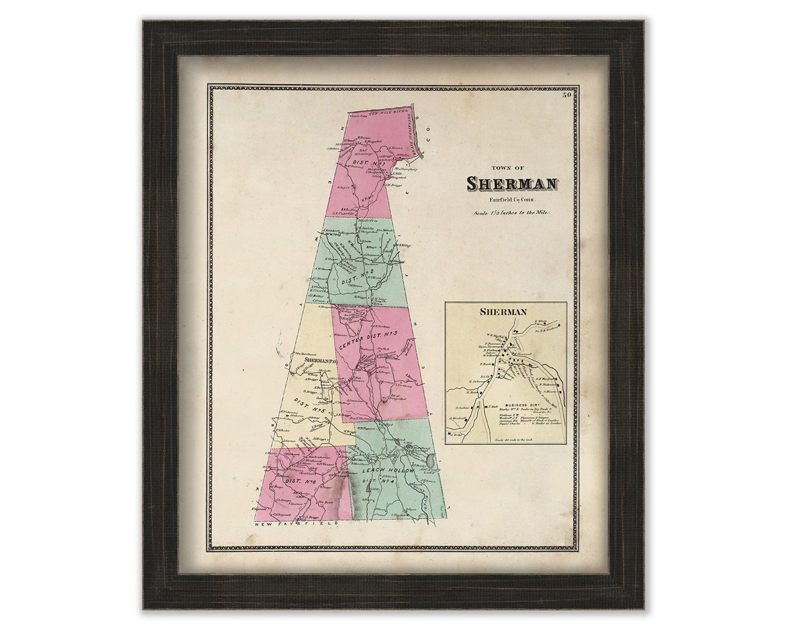 SHERMAN Connecticut Map 1867 - Etsy