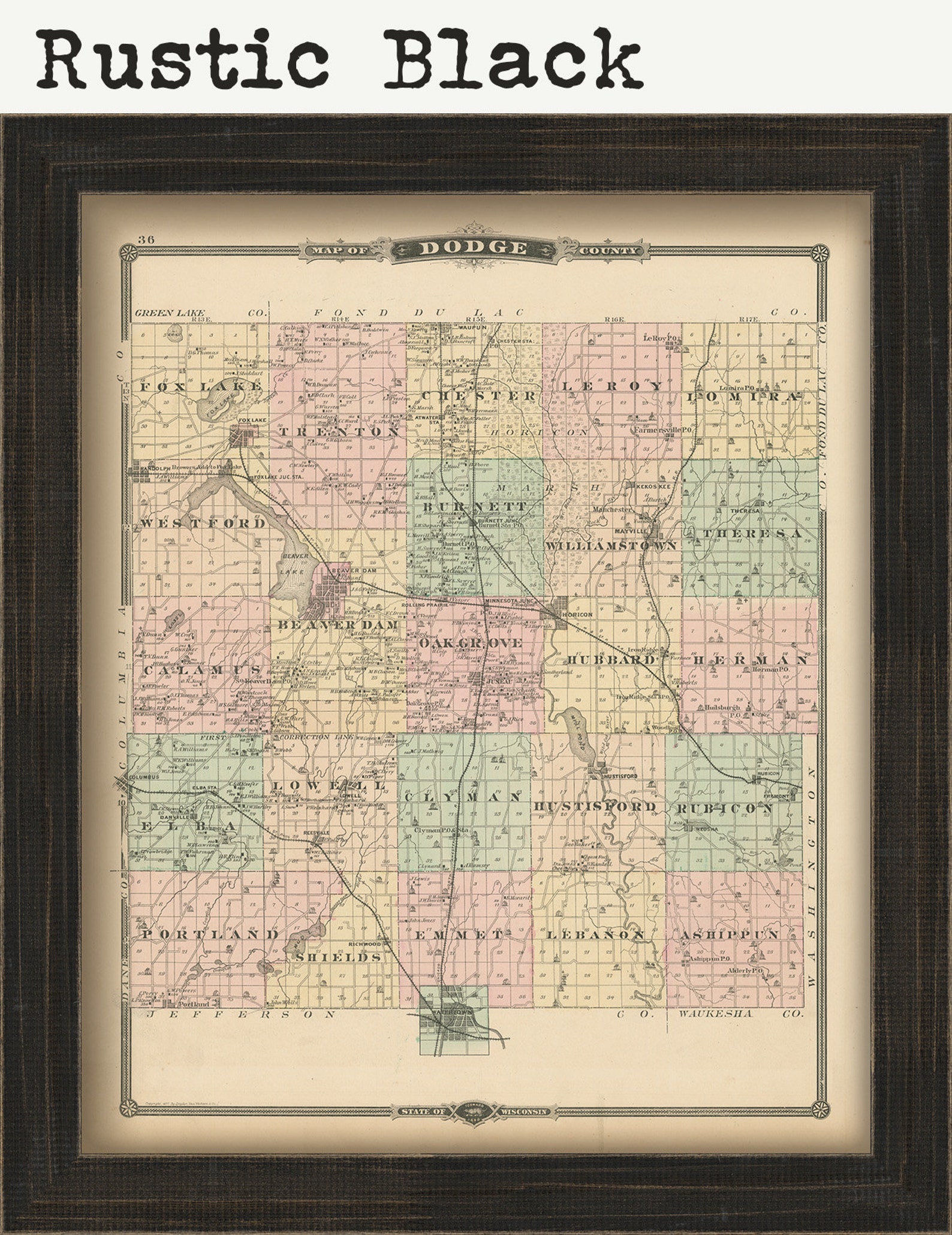 DODGE COUNTY Wisconsin 1878 Map Replica or Genuine Original Etsy
