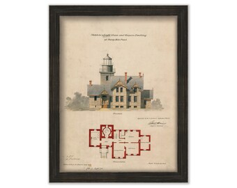 THIRTY MILE POINT Lighthouse, Lake Ontario, New York  - Drawing and plans of the Lighthouse as it was in 1874.