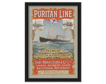 Boston Puratin Line Steamship Company Advertising Poster from 1896