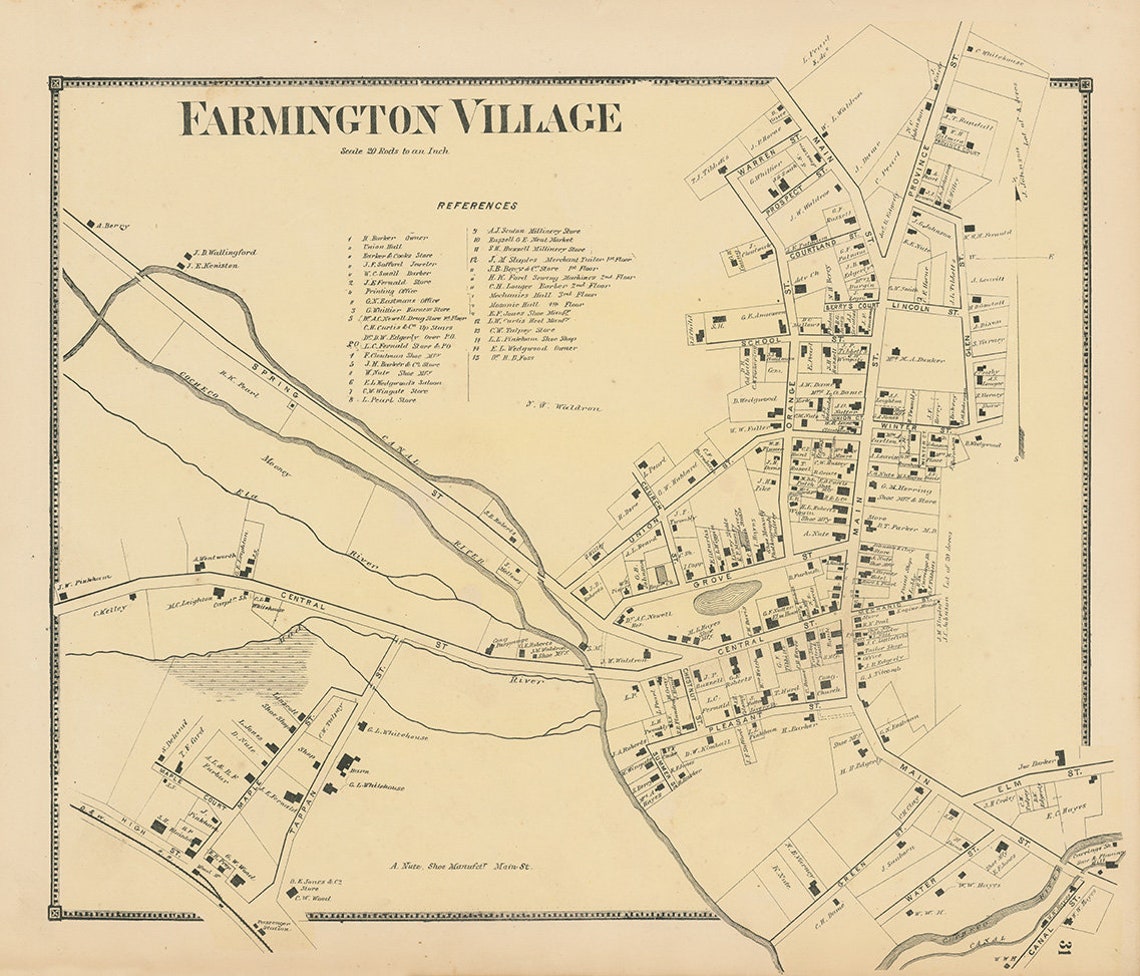 Village of FARMINGTON New Hampshire 1871 Map Replica or Etsy.de