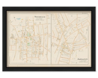 Village of NEEDHAM, Massachusetts 1888 Map