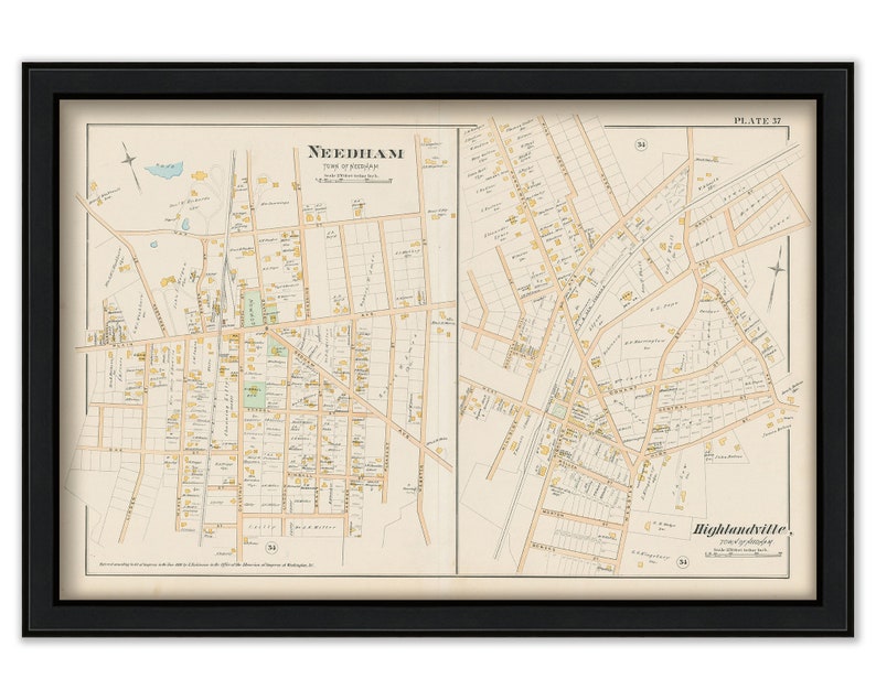 Village of NEEDHAM Massachusetts 1888 Map