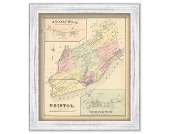 BRISTOL, EDDINGTON and ANDALUSIA, Pennsylvania  - 1876 Map