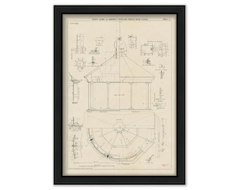 HILTON HEAD LIGHTHOUSE aka Leamington Lighthouse, South Carolina  -  Detailed Drawing of the Lighthouse Lantern Room 1877
