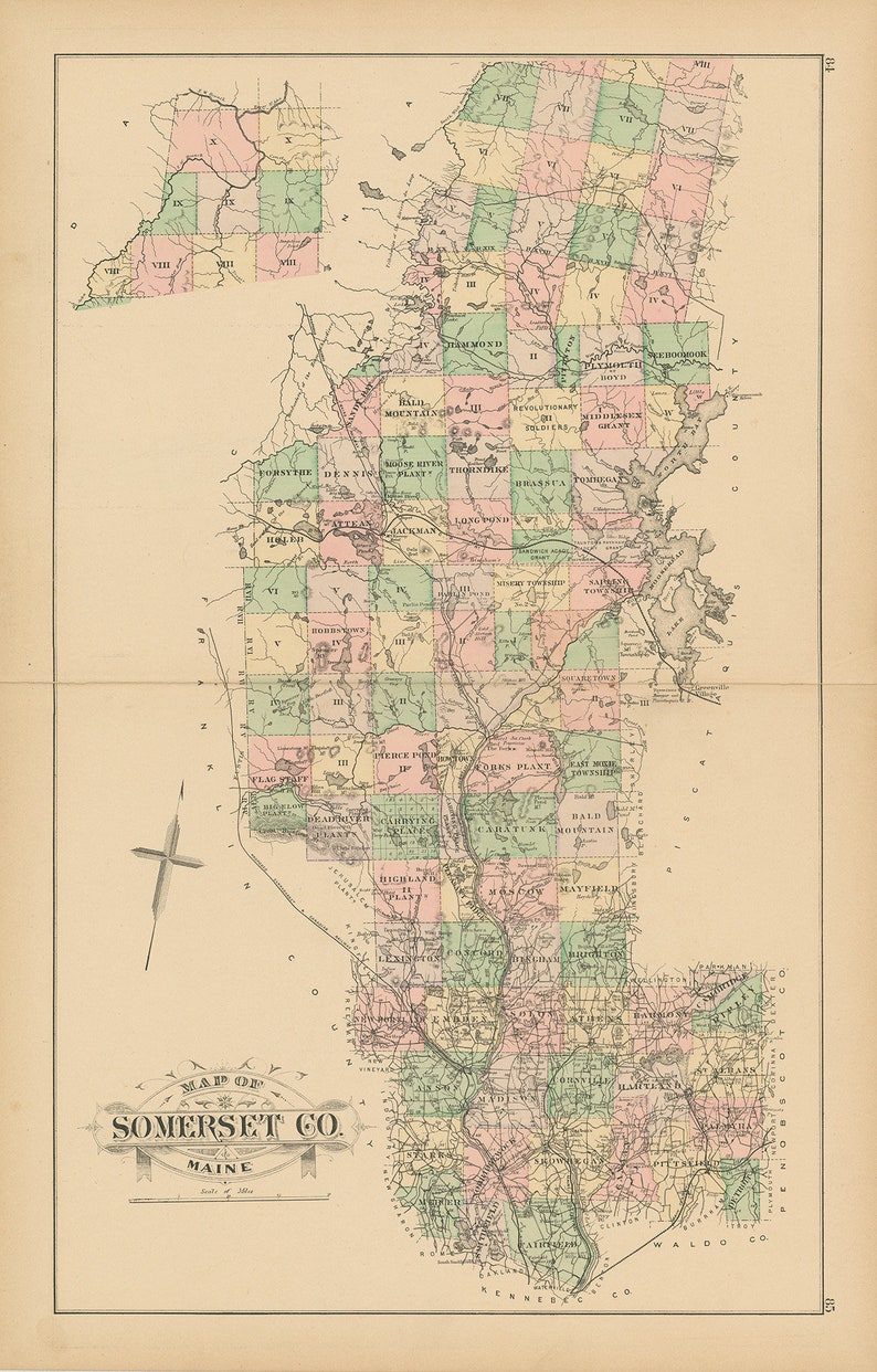 SOMERSET County Maine 1890 Map Replica or GENUINE ORIGINAL Etsy