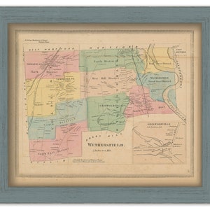 WETHERSFIELD, Connecticut, 1869 Map, Replica or GENUINE ORIGINAL