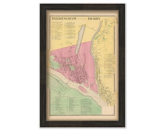 BIRMINGHAM and DERBY, Connecticut, 1868 Map, Replica or Genuine Original
