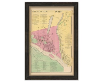 BIRMINGHAM and DERBY, Connecticut, 1868 Map, Replica or Genuine Original