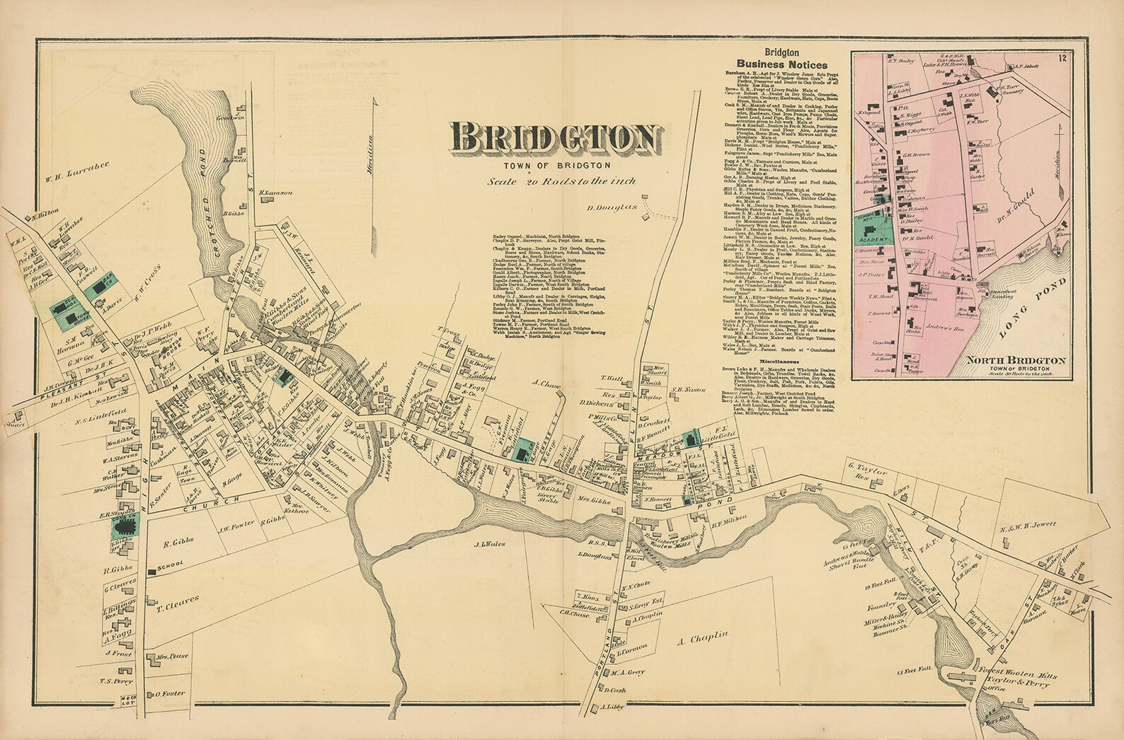 BRIDGTON Maine 1871 Map Replica or Genuine ORIGINAL Etsy